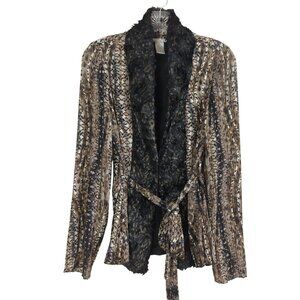 Alberto Makali Faux Fur Trim Open Front Cardigan Missoni Jacket With Belt Size M